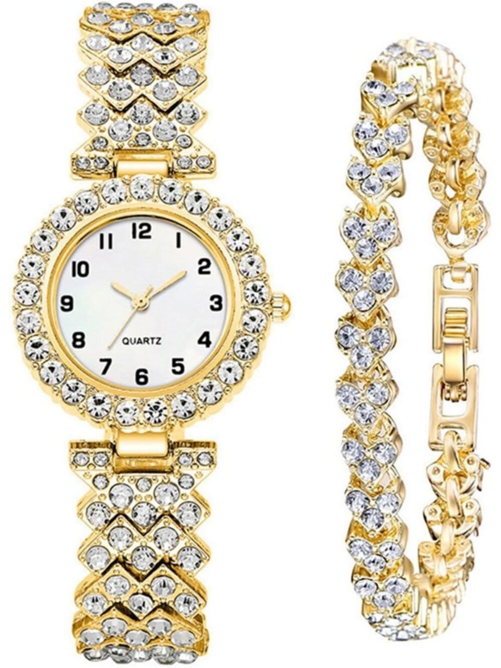 Women's Gold Luxury Fashion Ladies Bangle Bracelet Set Elegant Wrist Watch